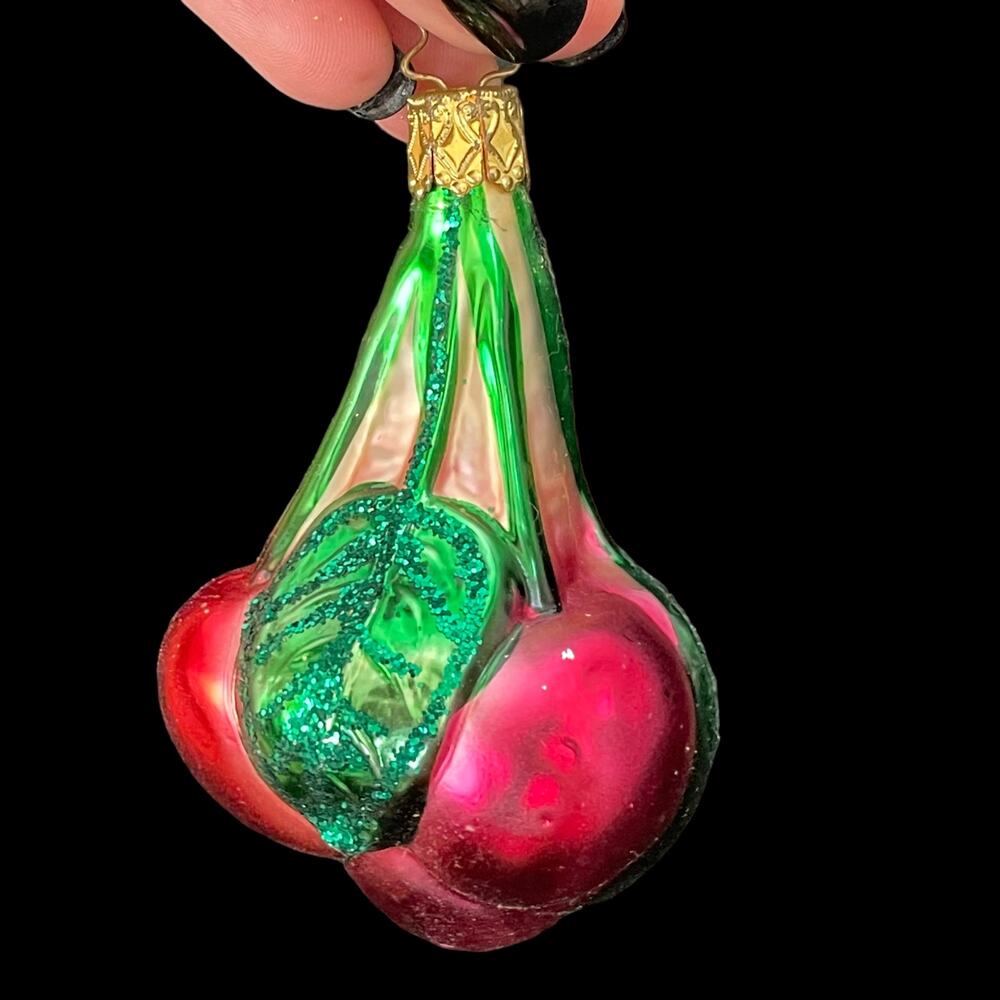 Inge Glas Cherry Ornament Fruit Germany Vintage Christmas Cherries READ WEAR